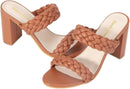 Heels Charm Women's Woven Chunky Block Heeled Sandal Brown, Size 9 NWT
