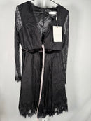 NWT Mac Duggal 49794 Black Long Sleeve Deep V Lace Babydoll Dress Size 4