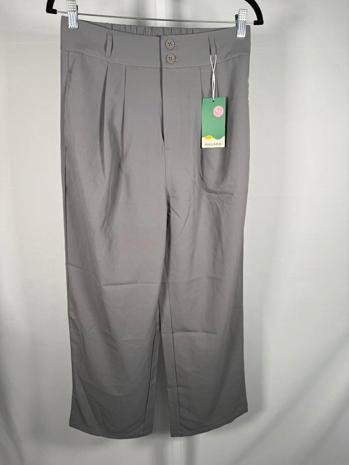 NWT Halara High Waisted Pocket Shirred Straight Leg Work Pant Gray Size M Petite