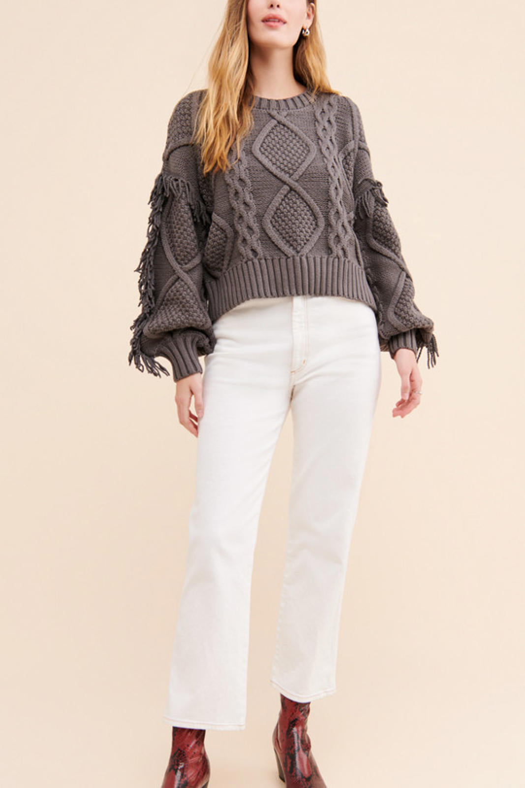 NWT Line & Dot Jasper Fringe Sweater Charcoal - Size XS