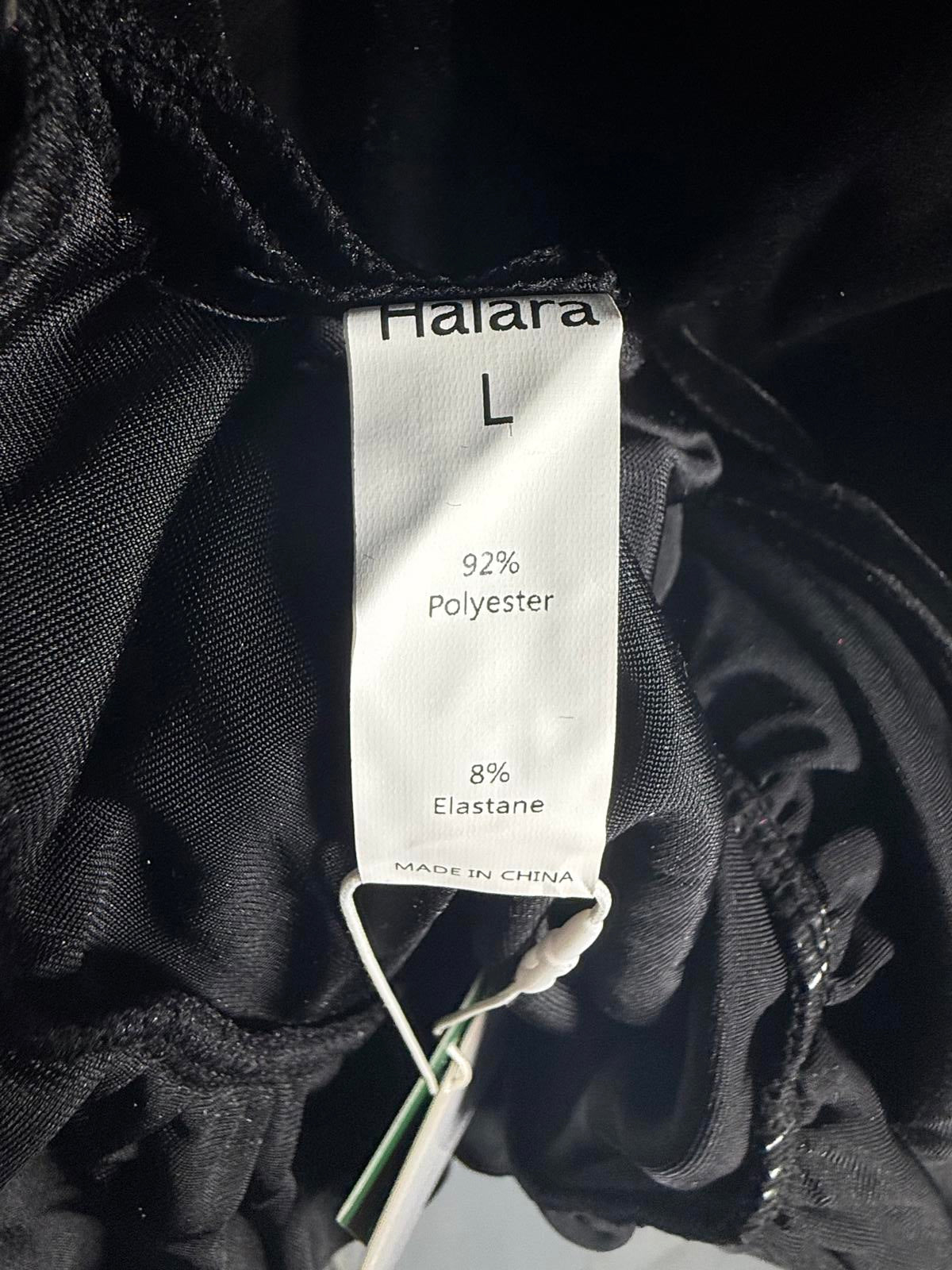 NWT Halara Deep V Neck Long Sleeve Ruffled Hem Velvet Mini Chill Dress Black L