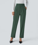 NWT Halara High Waisted Pocket Solid Work Tapered Pants Dark Green- L