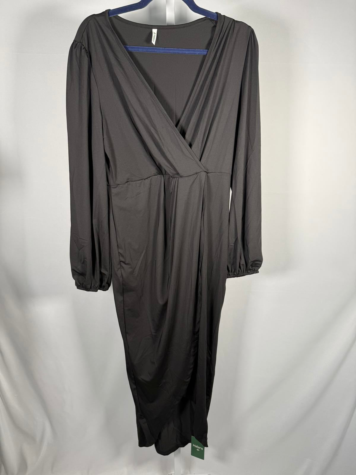 NWT Halara V Neck Long Sleeve Tulip Hem Midi Dress Size Large