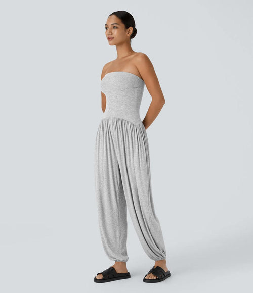 NWT Halara Ribbed Tube Backless Side Pocket Casual Jumpsuit Fog Gray Size L