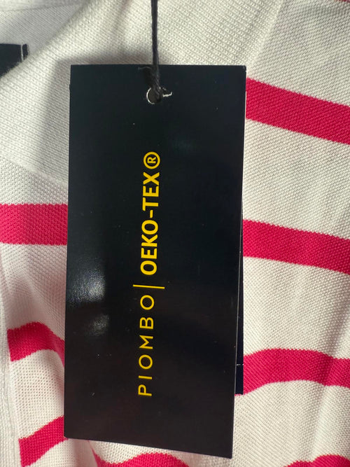 NWT Piombo Pink White Stripe Short Sleeve Pique Polo Shirt Womens US Size S