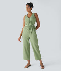 NWT Halara V Neck Belted Pocket Casual Jumpsuit Size M