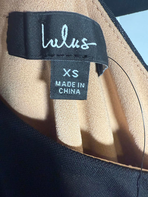 NWT Lulus Enticing Perfection Black and Beige Mesh One-Shoulder Midi Dress XS