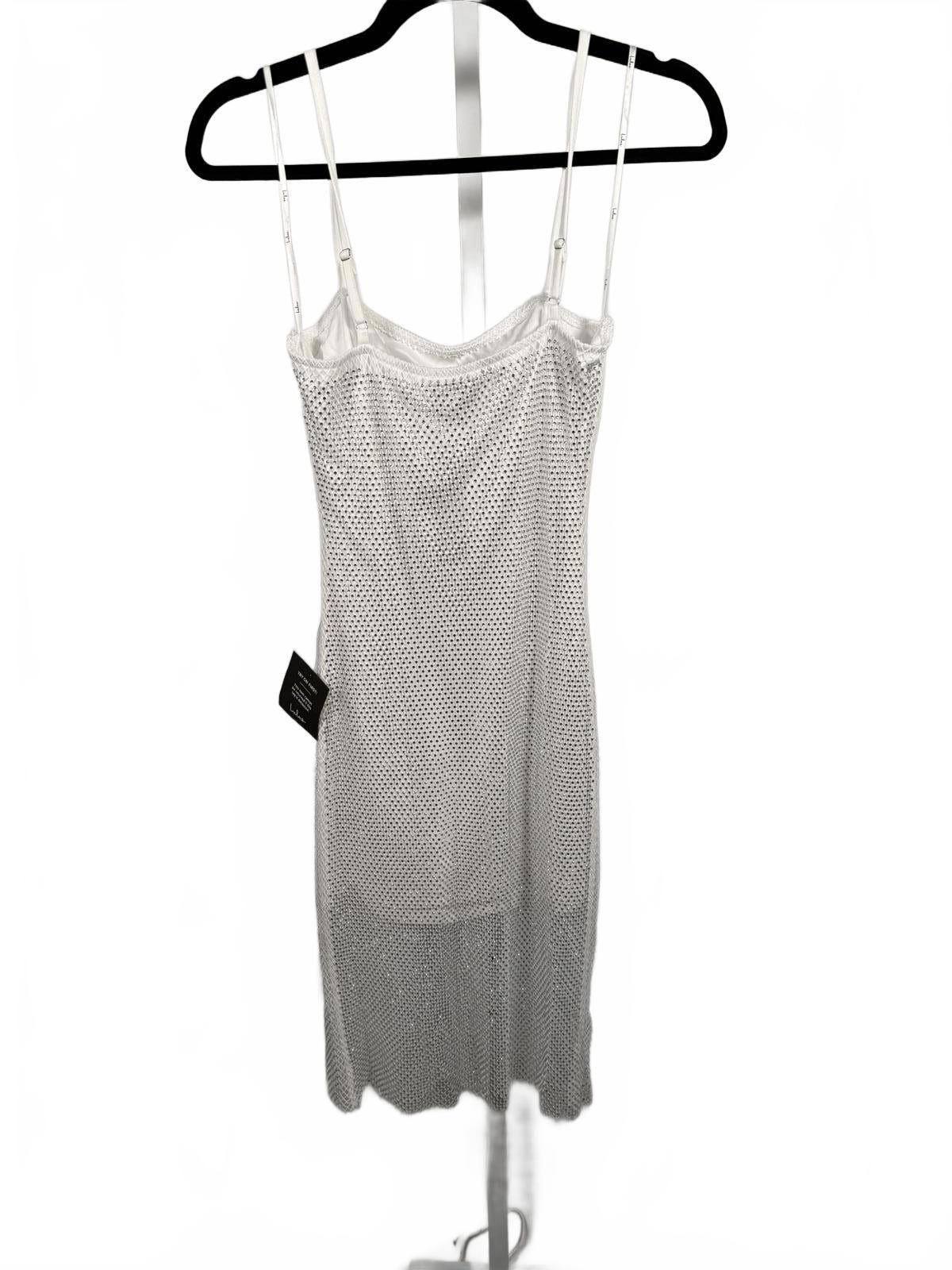 Lulus Memorable Glow White Fishnet Rhinestone Bodycon Midi Dress - S NWT