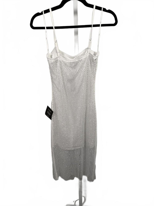 Lulus Memorable Glow White Fishnet Rhinestone Bodycon Midi Dress - S NWT