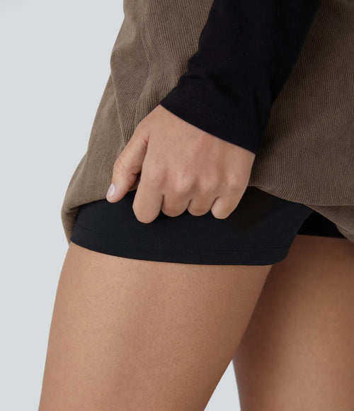 NWT Halara Mid Low Rise 2-in-1 A Line Mini Casual Corduroy Skirt Camelia Brown L