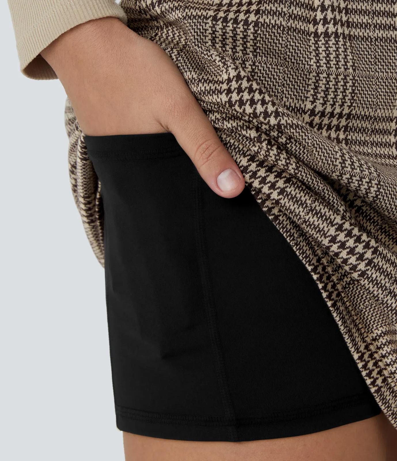 NWT Halara High Waisted 2-in-1 Pocket Houndstooth Plaid Mini Casual Skirt S