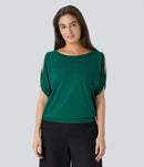 NWT Halara Boat Neck Short Sleeve Cut Out Casual T-Shirt Aventurine L