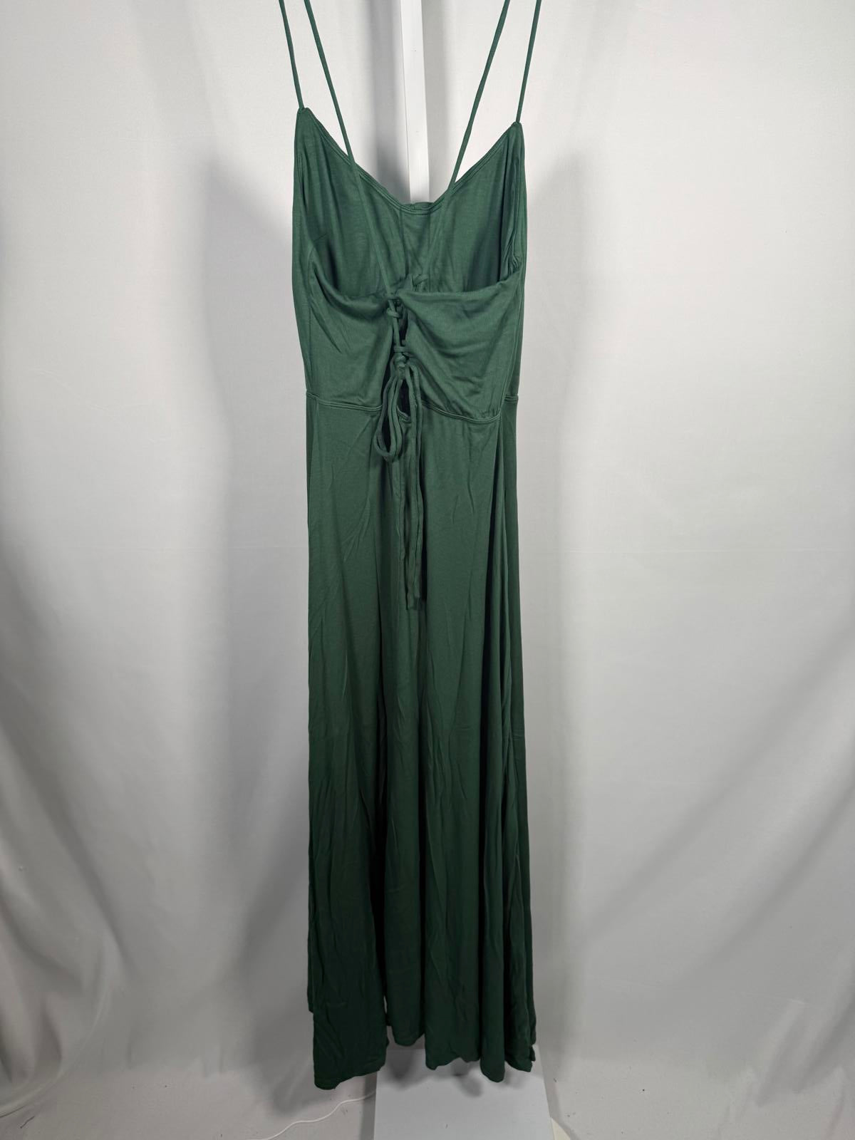 NWT Halara Ribbed Cowl Neck Lace Up Midi Dress Green S
