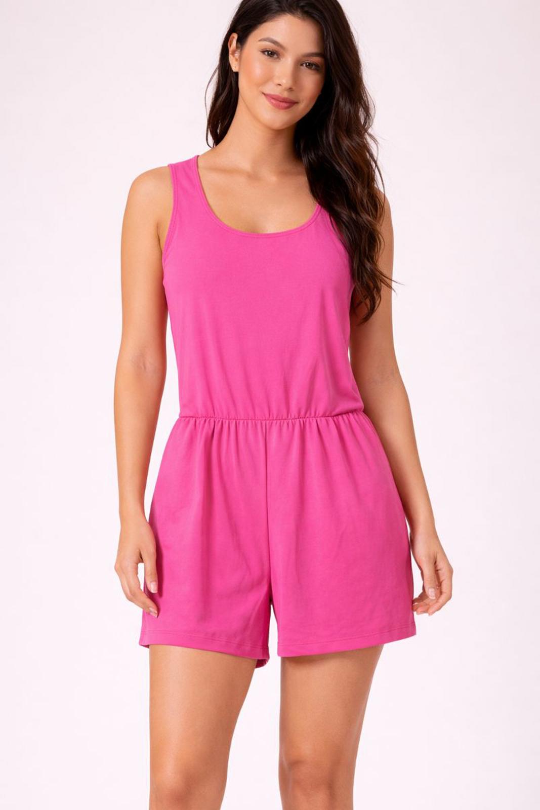 NWT Halara Bright Pink Romper with Open Back Size XL