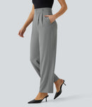 NWT Halara High Waisted Pocket Shirred Straight Leg Work Pant Gray Size M Petite