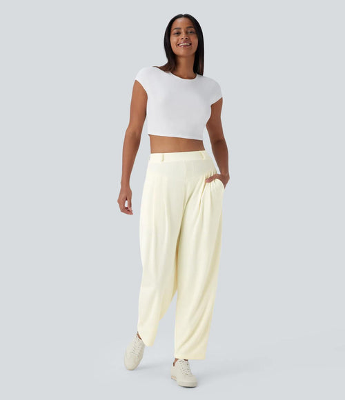 NWT Halara Ribbed High Waisted Pocket Barrel Leg Work Pants Size Large