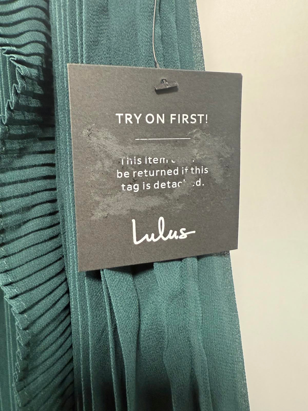 Lulus Never a Dull Moment Emerald Green Tie-Strap Pleated Midi Dress - XXS NWT