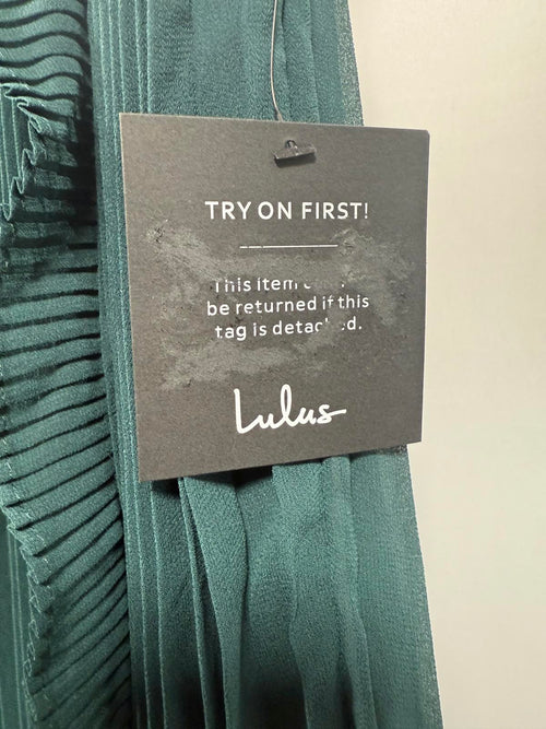 Lulus Never a Dull Moment Emerald Green Tie-Strap Pleated Midi Dress - XXS NWT