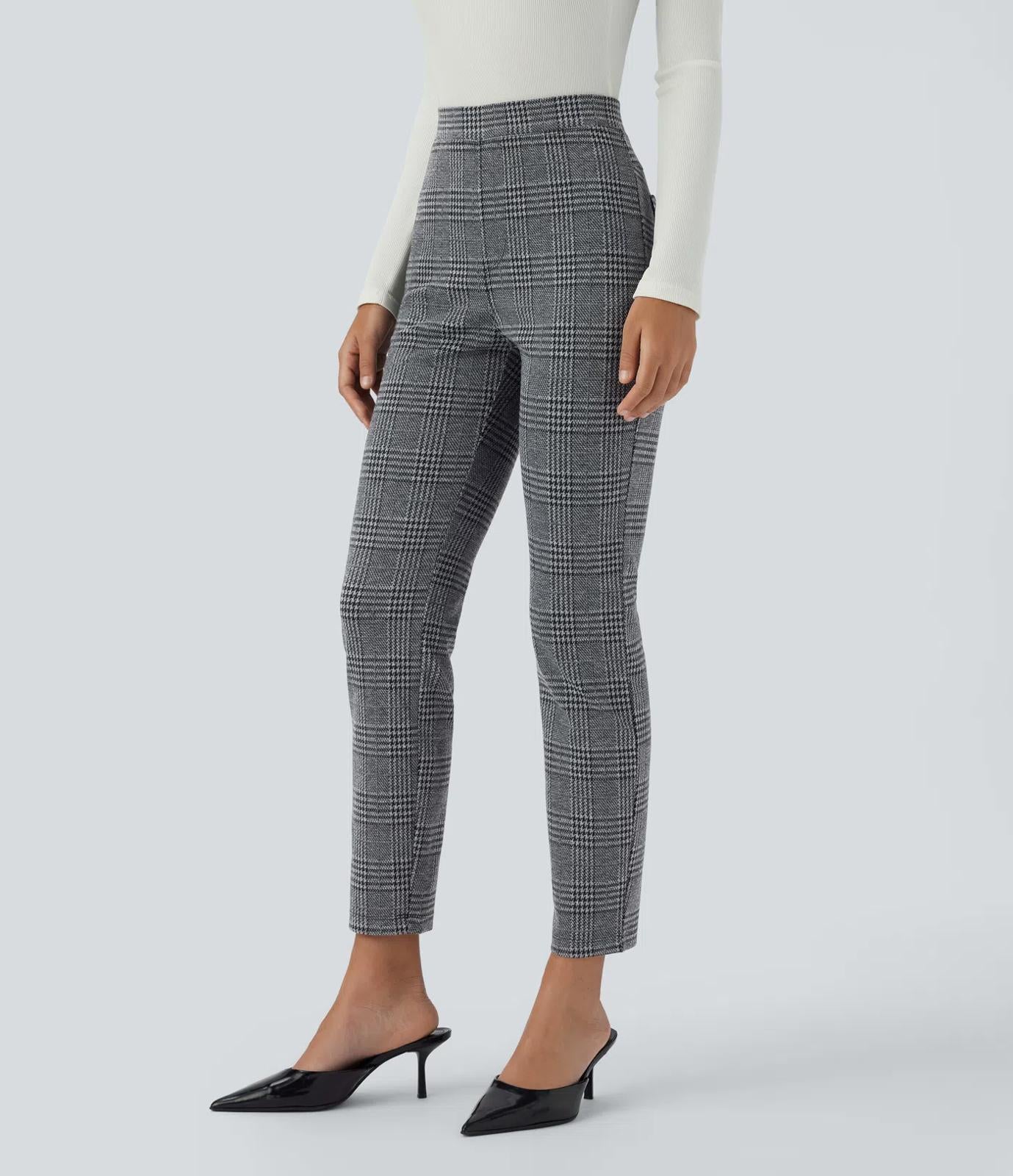 NWT Halara Flex™ High Waisted Pocket Houndstooth Plaid Skinny Work Pants Size S