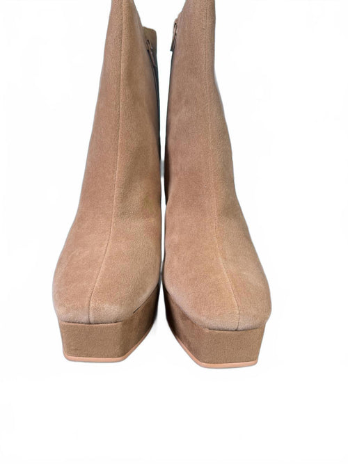 Lisa Vicky Cognac Split Suede Heeled Boots Size 9.5 M New in box