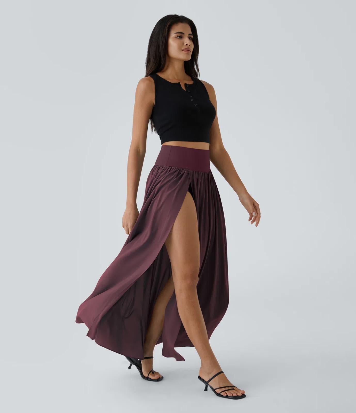NWT Halara Breezeful High Waisted Split 2-in-1 Flowy Maxi Skirt Amaranth S