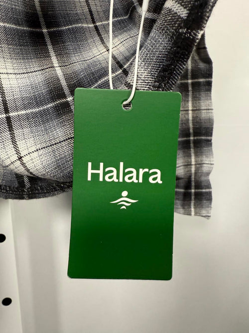 NWT Halara Tie Front Long Sleeve Plaid Mini Casual Dress Graphite White Plaid S