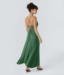 NWT Halara Ribbed Cowl Neck Lace Up Midi Dress Green Size Large