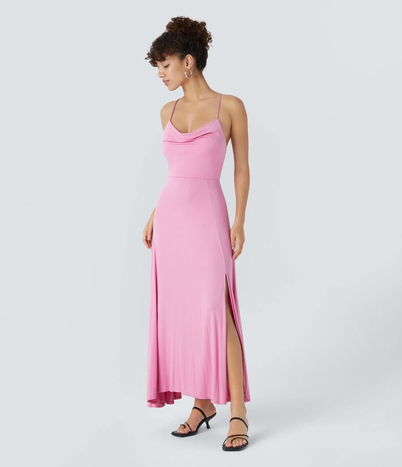 NWT Halara Ribbed Cowl Neck Lace Up Midi Dress Sweet Lilac XL