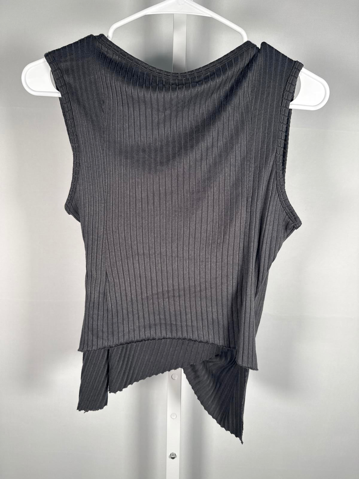Atelier Women's Wrap Dark Gray Sleeveless Ribbed Knit with Ring Detail Size M