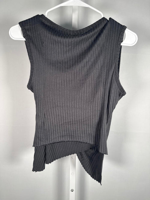 Atelier Women's Wrap Dark Gray Sleeveless Ribbed Knit with Ring Detail Size M