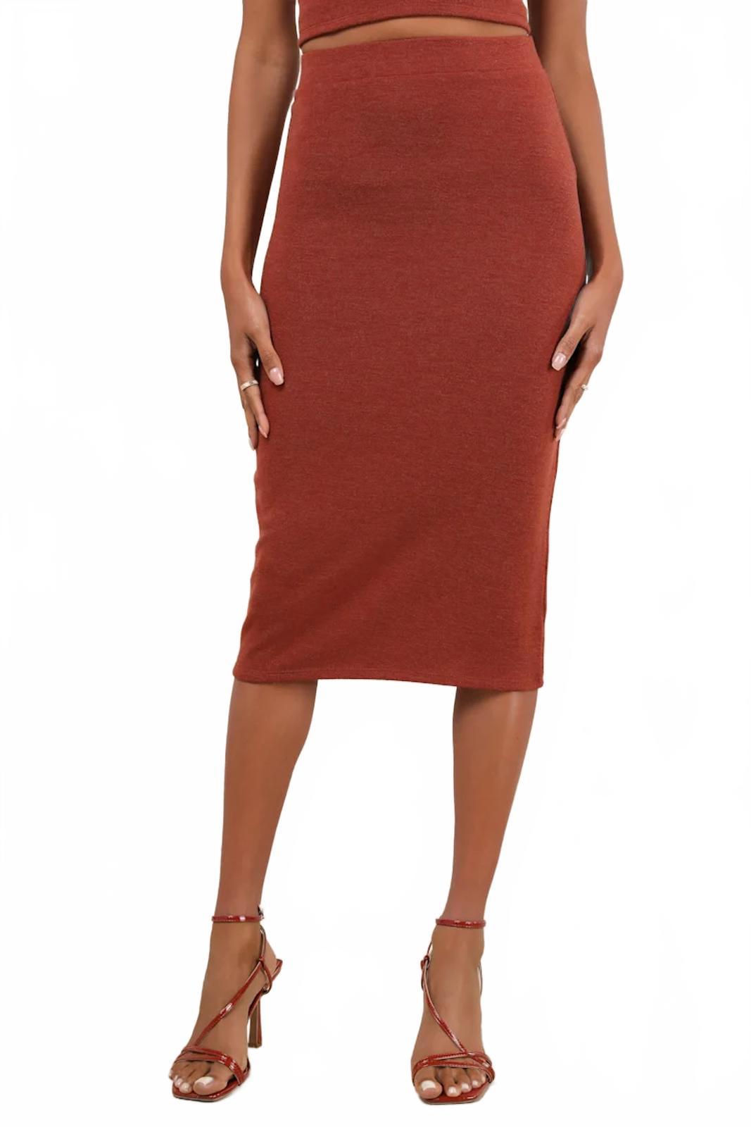 Lulus Effortlessly Blessed Heathered Rust Red Knit Midi Skirt - XL