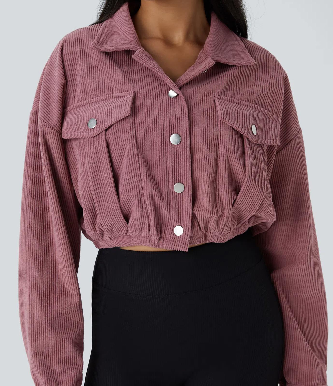 NWT Halara Pocket Cropped Corduroy Casual Jacket Mauvewood L