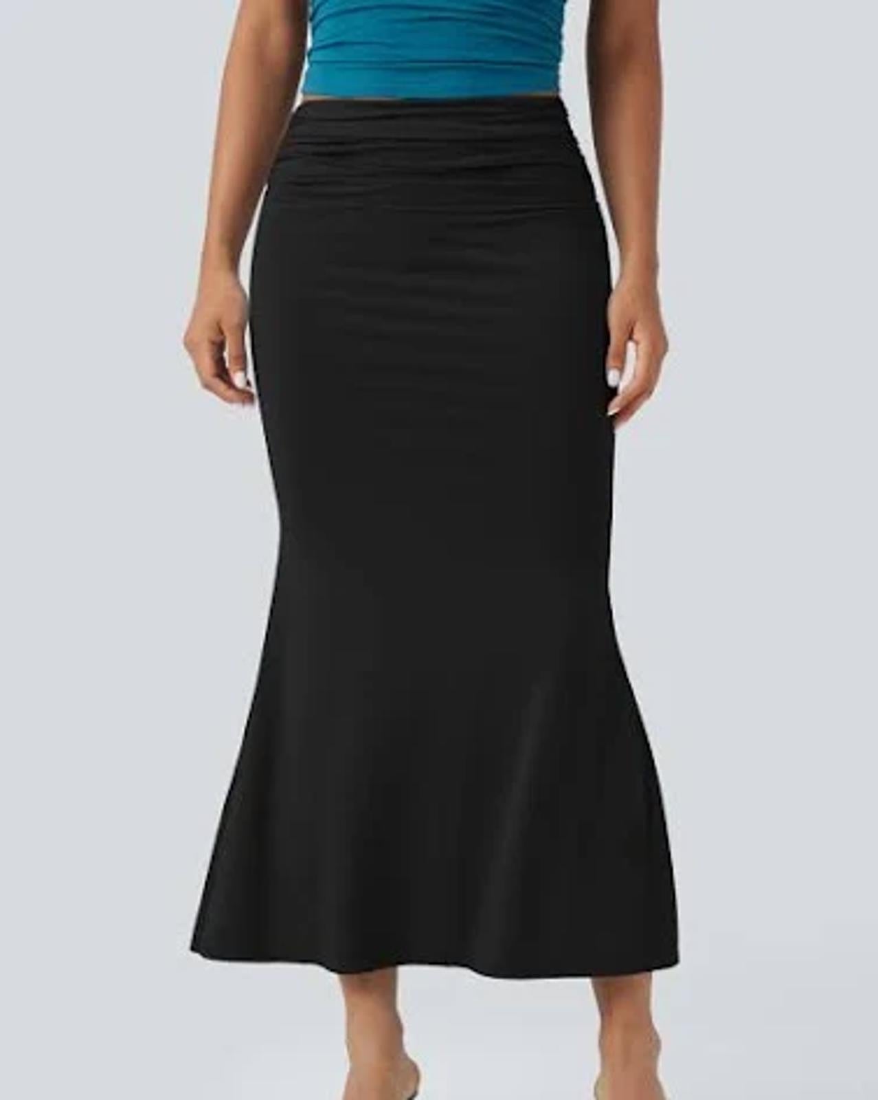 NWT Halara Mid Rise Ruched Midi Mermaid Skirt Black M