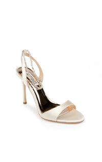 BADGLEY MISCHKA Tiffany Stiletto Glamour Sandal Ivory Satin SIZE 9.5
