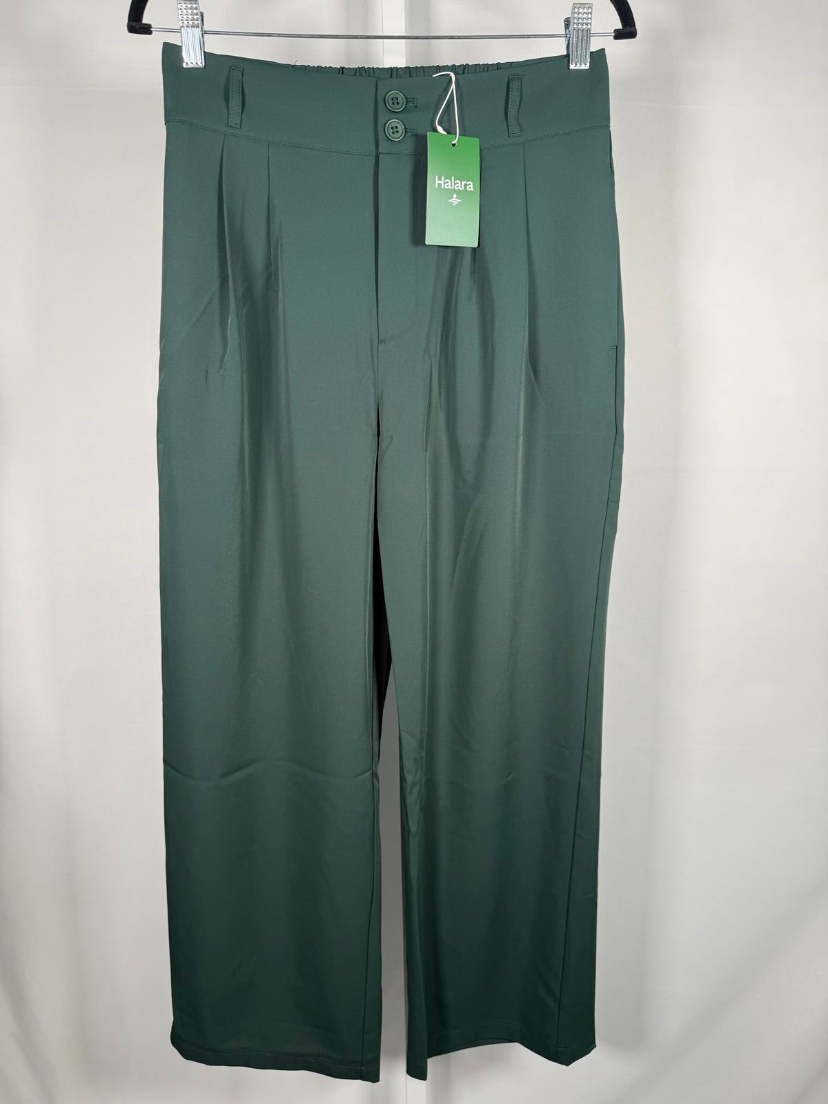 NWT Halara High Waisted Shirred Straight Leg Work Pants Dark Green M Petite