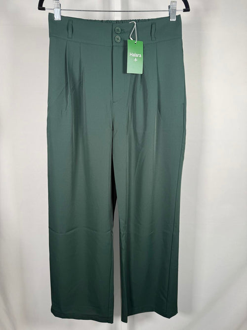 NWT Halara High Waisted Shirred Straight Leg Work Pants Dark Green M Petite