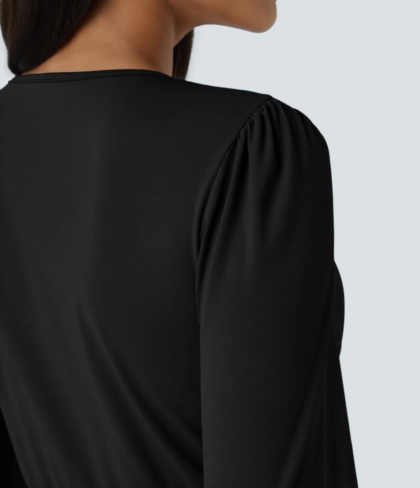 NWT Halara V Neck Long Sleeve Tulip Hem Midi Dress Black Size S