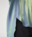 NWT Halara Pocket High Low Curved Hem Shine Oversize Work Shirt Troposphere XS