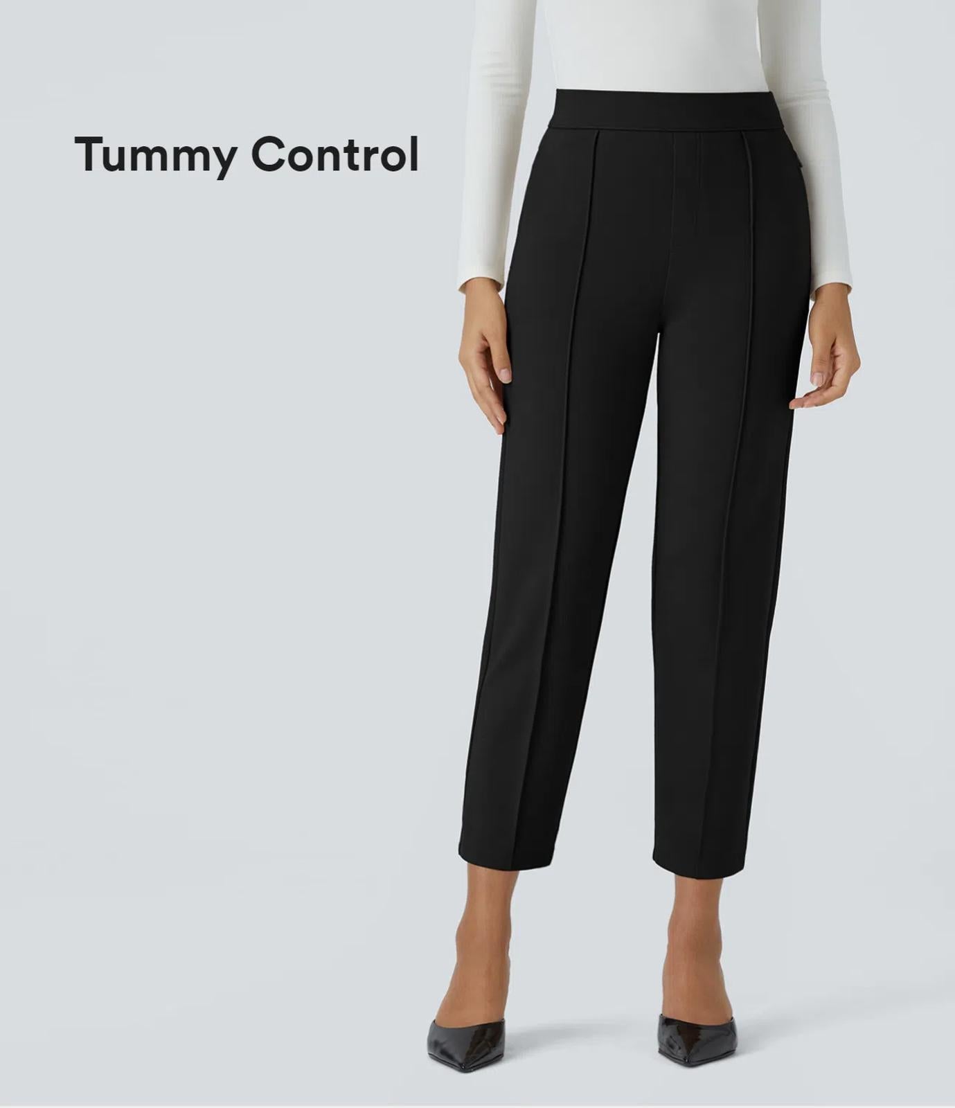 NWT Halara Flex Mid High Waist Tummy Control Side Zip Slim Work Pants Black S