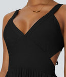 NWT Halara Deep V Neck Sleeveless Tie Back Cut Out Pocket Flowy Dress Black - M