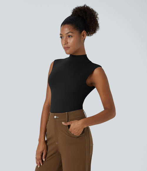 NWT Halara Stand Collar Sleeveless Plain Casual Bodysuit Black M