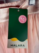 NWT Halara High Waisted Mesh Overlay Flowy Flare Midi Casual Skirt Cream Tan XS