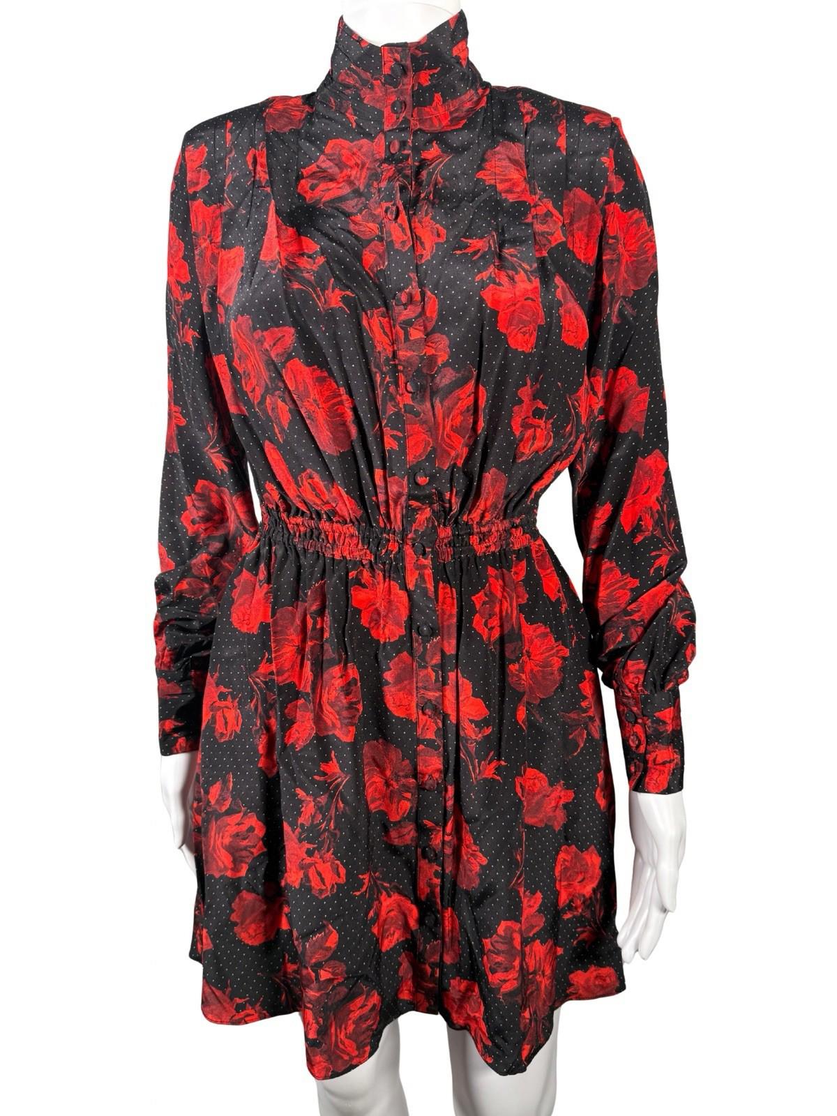 The Kooples Dots & Roses 100% Silk Dress Size US XS NWT