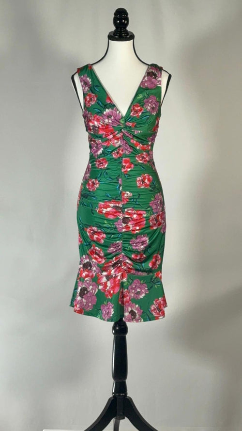 NWT GUESS Green Floral Ruched Sleeveless Mini Dress Size 6