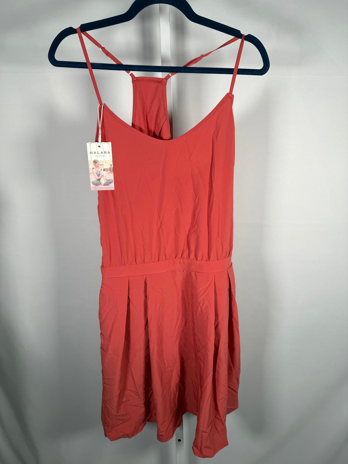 NWT Halara Breezeful Cut Out Pocket Pleated Mini Quick Dry Dress Flame Red M