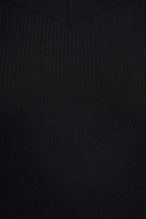 Lulus New Crush Black Ribbed Long Sleeve Bodysuit - XS