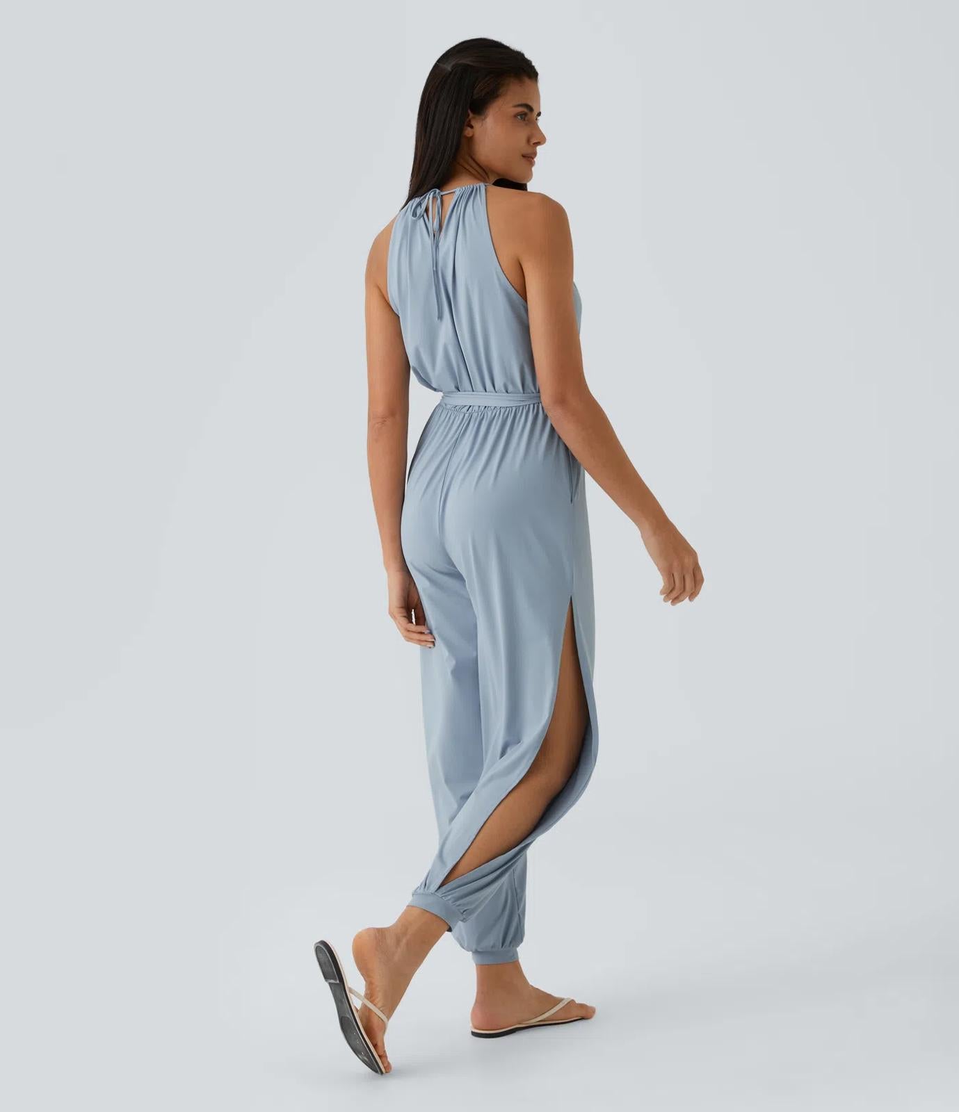 NWT Halara Sleeveless Tie Back Belted Pocket Cool Touch Jumpsuit-UPF50+ Size XS