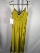 NWT Mac Duggal Apparel Chartreuse Spaghetti Strap Charmeuse Slip Dress Size 0