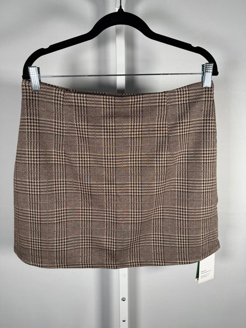 NWT Halara High Waisted 2-in-1 Houndstooth Plaid Mini Work Skirt Brown Plaid L