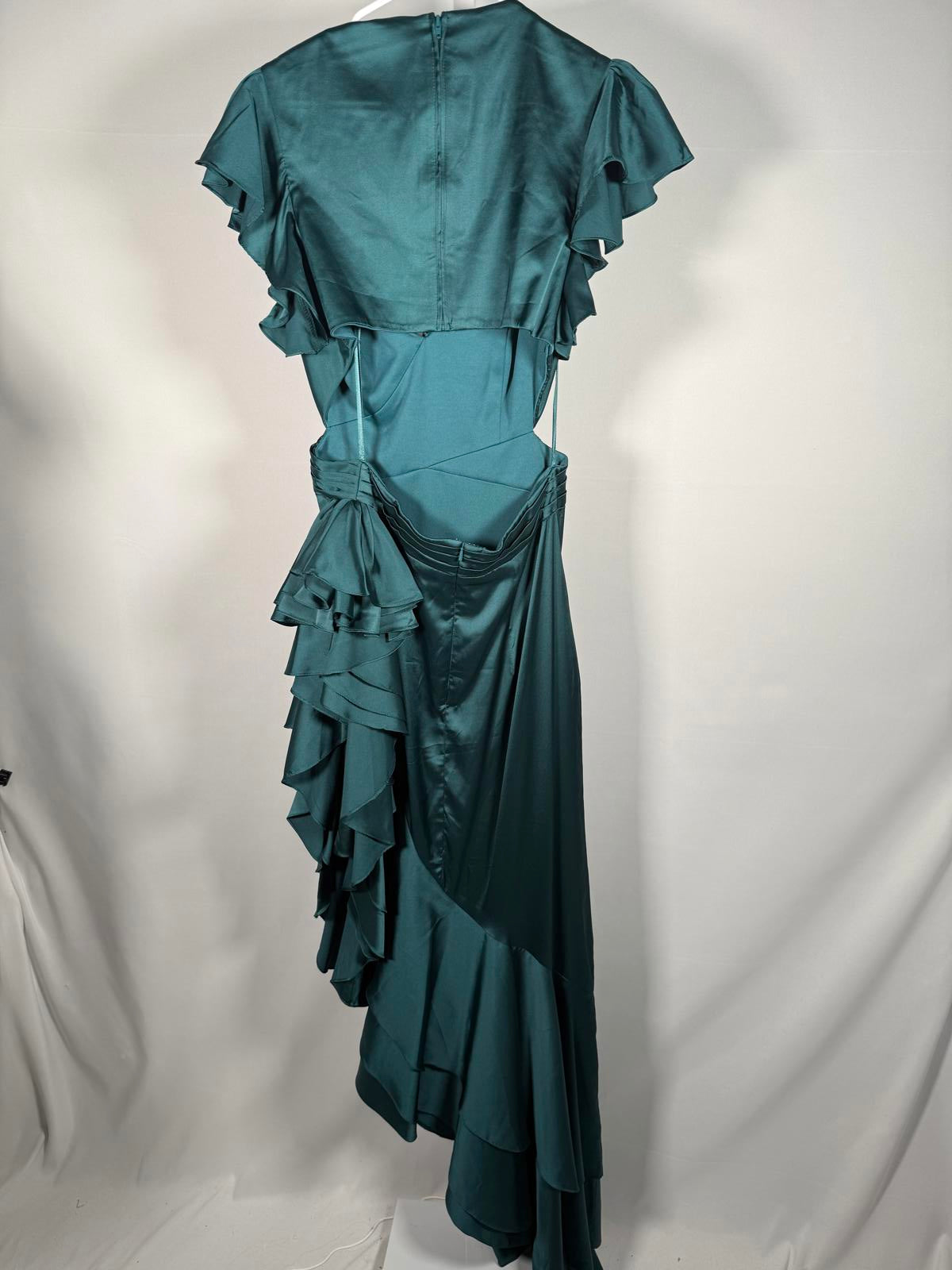 NWT Mac Duggal Green Asymmetrical Ruffle Dress Size 4